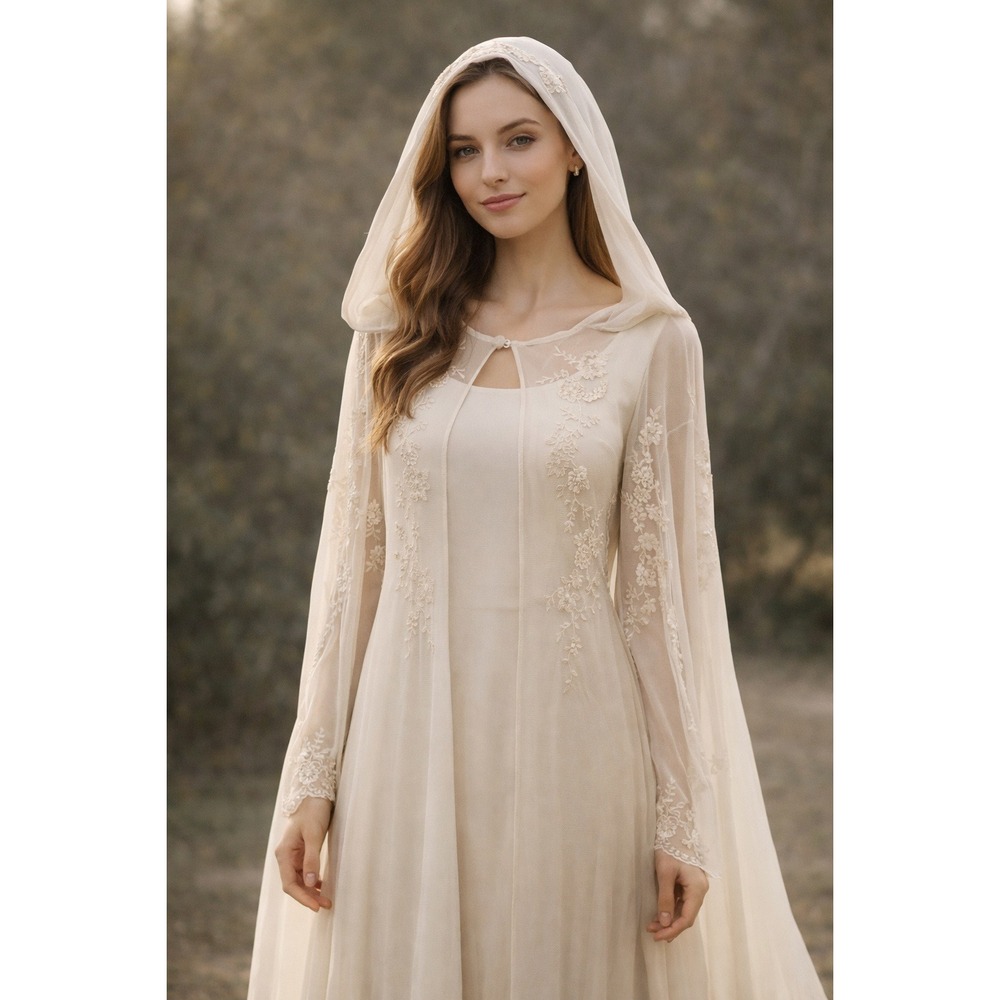 LE SETE‎ DI PASIORE Beaded Hooded 2pc Silk Dress Ivory Formal Evening Gown